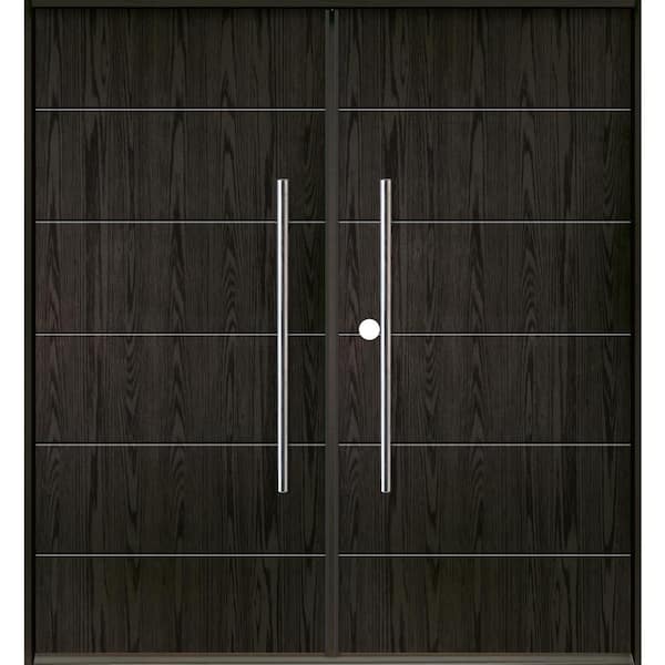 Krosswood Doors TETON Modern Faux Pivot 72 in. x 80 in. Right-Active/Inswing Baby Grand Stain Double Fiberglass Prehung Front Door