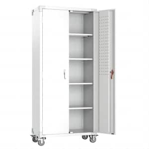 72 in. H x 31.5 in. W x 16.5 in. D Metal Rolling Tool Storage Cabinet, Steel Lockable Garage Cabinet in White