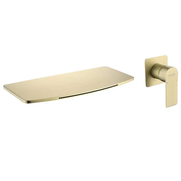 Unbranded Single Handle Wall Mounted Waterfall Bathroom Faucet in Brushed Gold