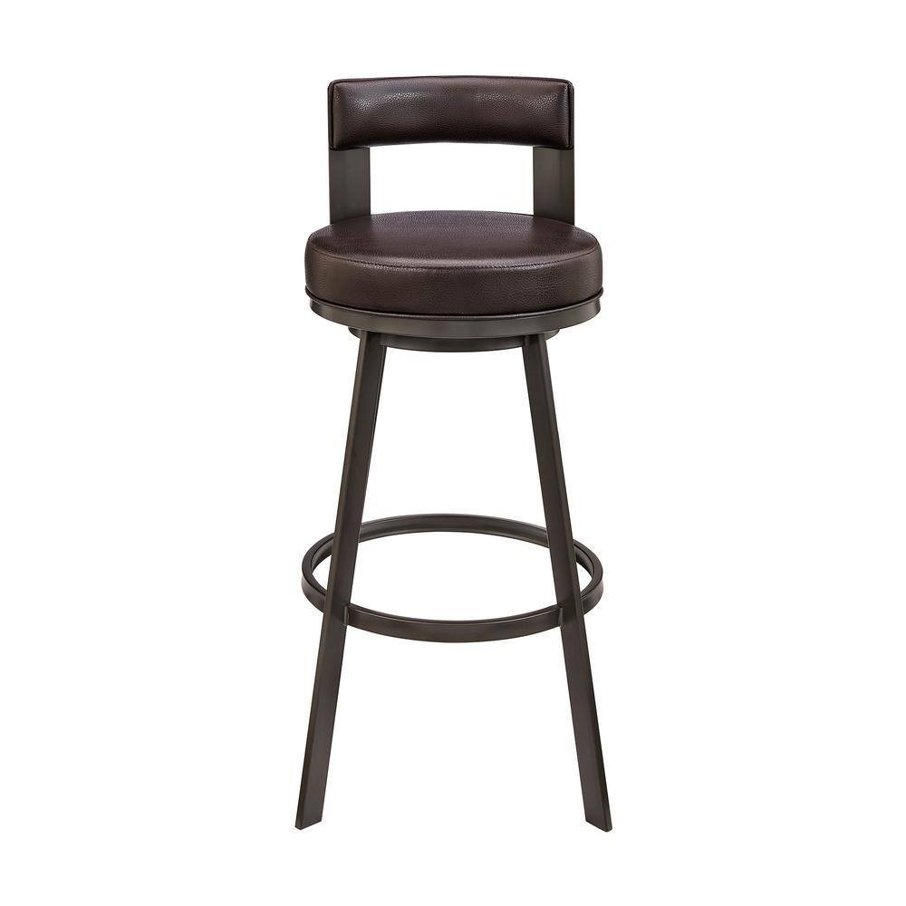 Lynof Modern Swivel Counter Stool in Brown Metal with Brown Faux Leather