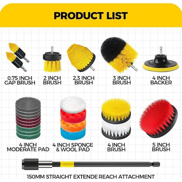 KIWDZFU 23 Piece Drill Brush Attachments Set Scrub Pads Sponge