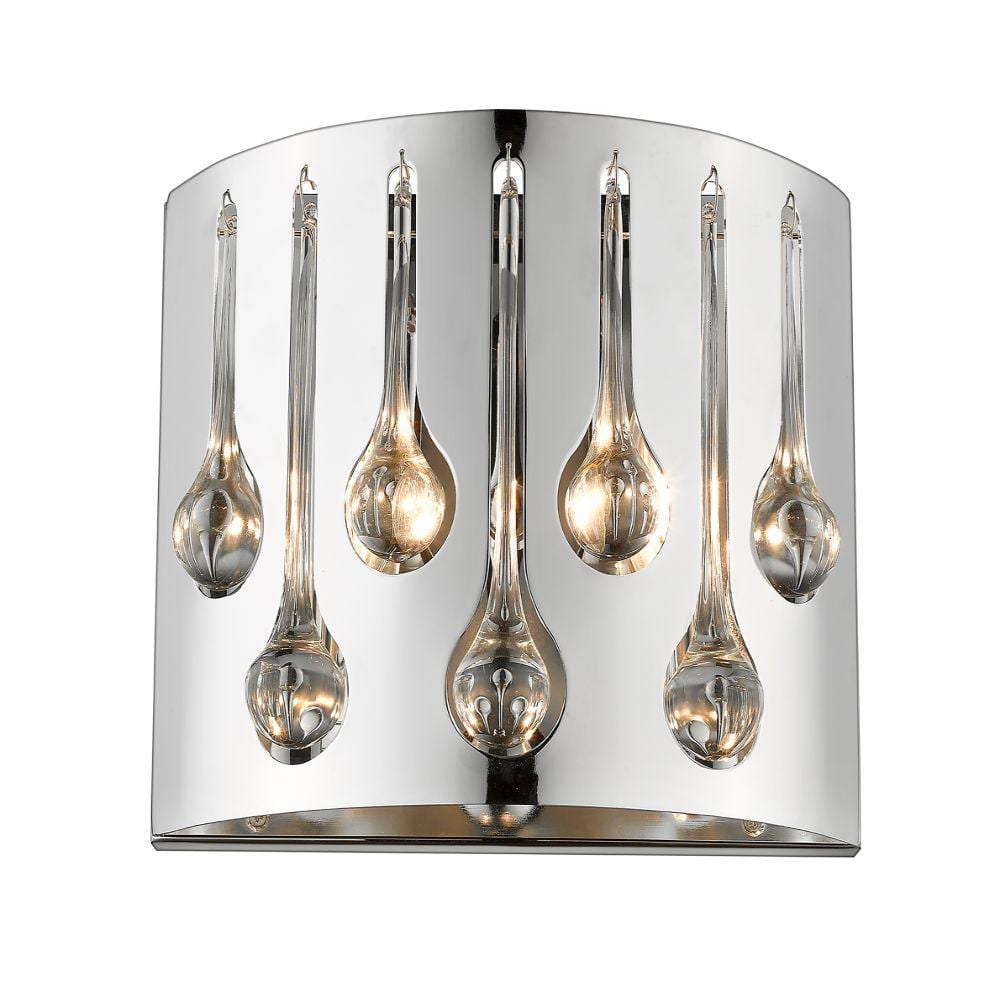 Oberon 12 in. 2-Light Chrome Wall Sconce Light with Crystal and Steel Shade