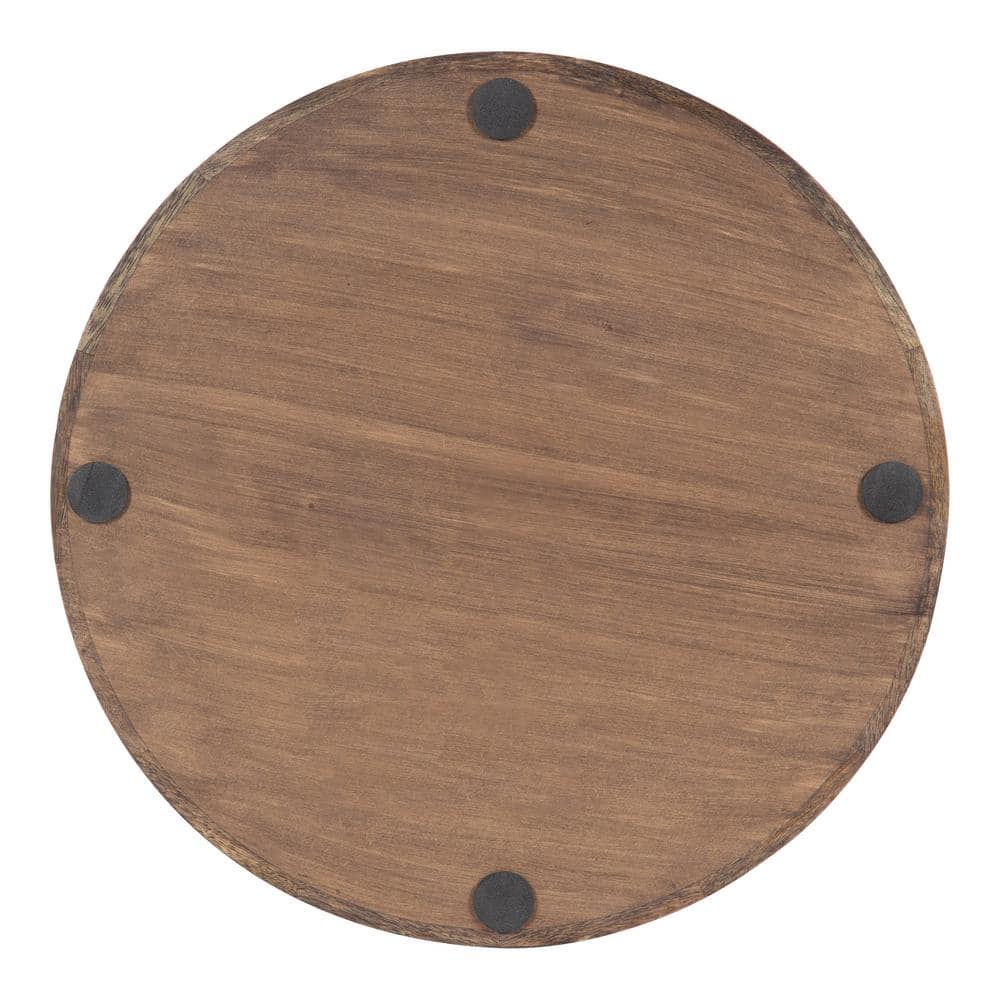 Graywash and White Round Mango Wood Tray with Handles