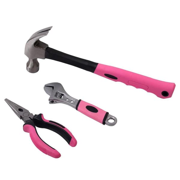 KING Pink Do-It-Yourself Tool Set, Clam Hammer, Long Nose Pliers