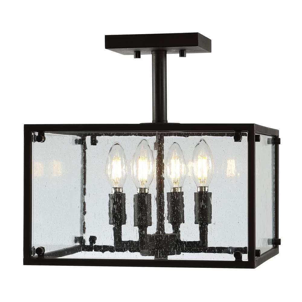 Rustic Farmhouse 13" Bronze LED Flush Mount with Seeded Glass Shade