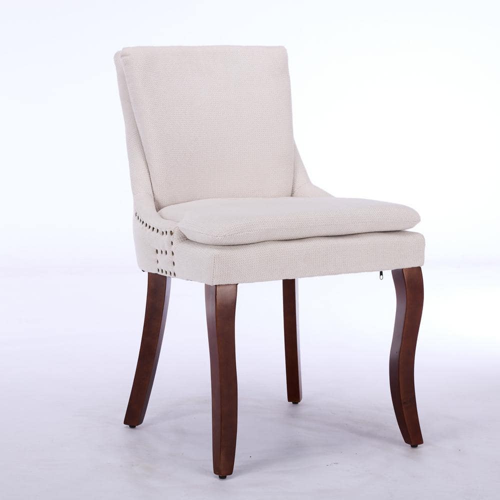 Brown Wood Outdoor Dining Chairs with Double-layer Beige Cushions, Mid Back