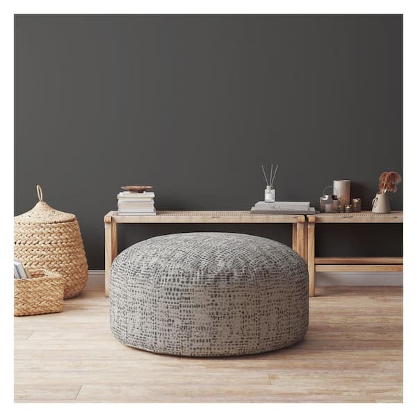 HomeRoots Beige Canvas Round Pouf 20 in. x 24 in. x 24 in. Ottoman