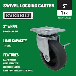 3 in. Gray Rubber Like TPR and Steel Swivel Plate Caster with Locking Brake and 175 lb. Load Rating