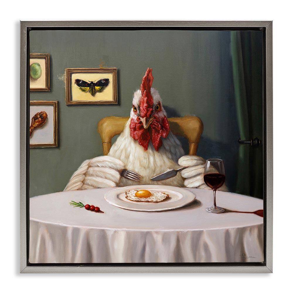 Chicken & Egg Dinner by Lucia Heffernan Gray Floater Frame Graphic Art Print Animal 25 in. x 25 in. price history on PriceWatchPro