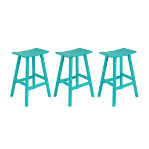 Franklin Turquoise 29 in. HDPE Plastic Outdoor Patio Backless Bar Stool (Set of 3)
