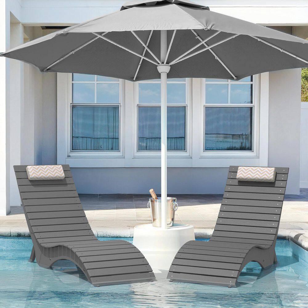 Sirena Gray HDPS Plastic Stackable Outdoor Chaise Lounges Patio Lounge Chair with Headrest and Sandbag Set of 2 price history on PriceWatchPro