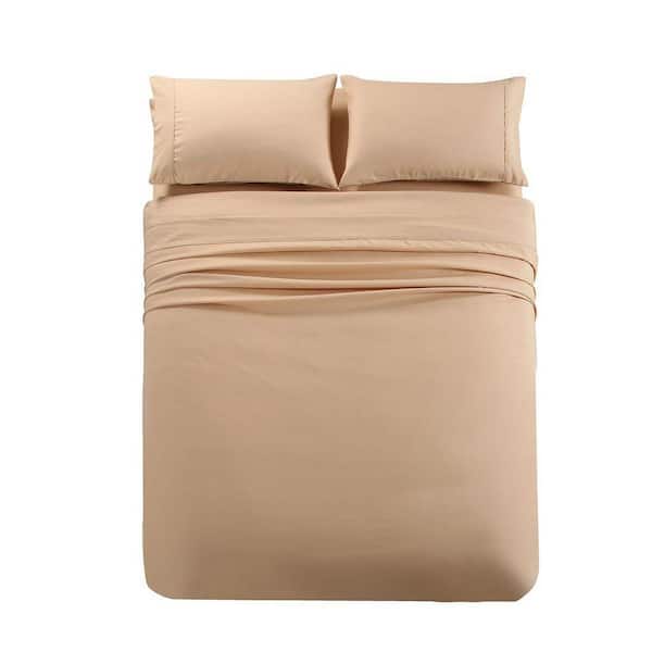 4 Piece Beige Microfiber Full Bed Sheet Set