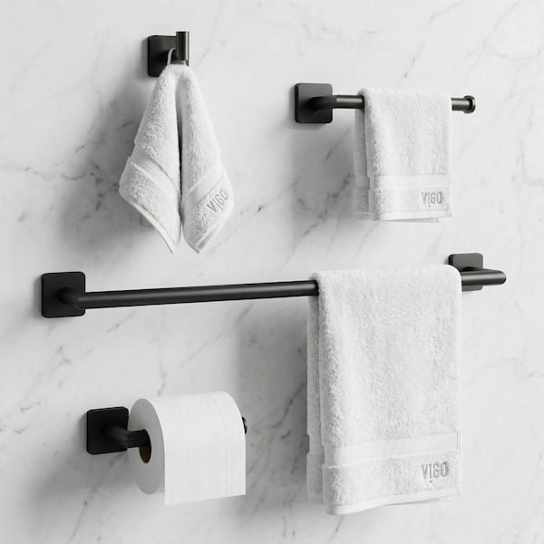 Satro 4-Piece Bath Hardware Set with 24 in. Towel Bar, Toilet Paper Holder, Hand Towel Holder, Hook in Matte Black
