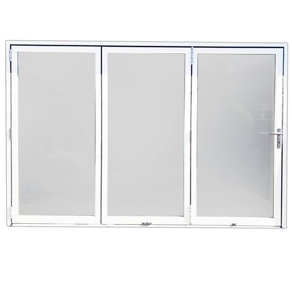TEZA DOORS Teza 90-Series 120 in. x 80 in. Gloss White Right to Left Folding Aluminum Bi-Fold Patio Door