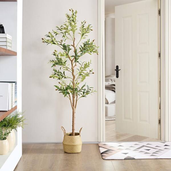 Artificial Tree in Modern Geometric Pattern Planter, Fake Olive Silk Tree, store Artificial Plant for Indoor and Outdoor Home Decoration