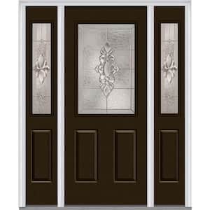 68.5 in. x 81.75 in. Heirlooms Right-Hand Inswing 1/2-Lite Decorative Painted Steel Prehung Front Door with Sidelites