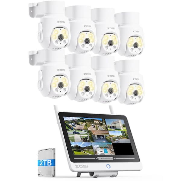8-Channel 3MP 2TB NVR Wireless Security Camera System with 8X 360 Pan Tilt Outdoor Cameras and 12.5 in. LCD Monitor