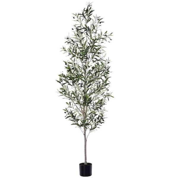 7 ft. Artificial Olive Tree with Realistic Trunk and Leaves, Indoor Faux Plant in Black Pot