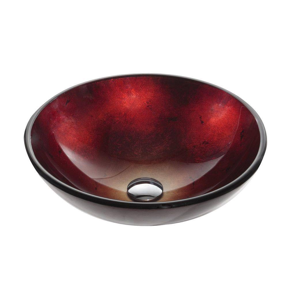 Red Tempered Glass Circular Vessel Bathroom Sink