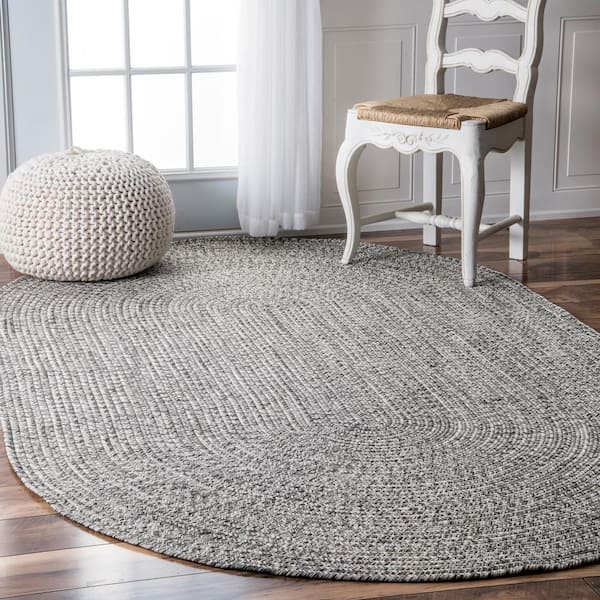 Lefebvre Casual Braided Salt & Pepper 9 ft. x 12 ft. Indoor/Outdoor Oval Patio Rug