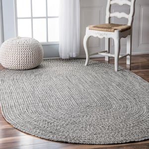 Lefebvre Casual Braided Salt & Pepper 8 ft. x 10 ft. Indoor/Outdoor Oval Patio Rug