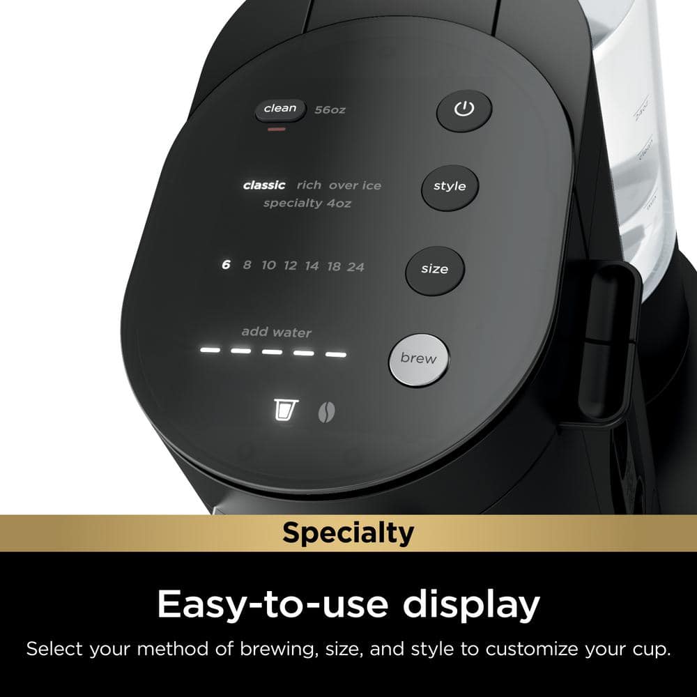 Black Single-Serve Coffee Maker with Integrated Milk Frother