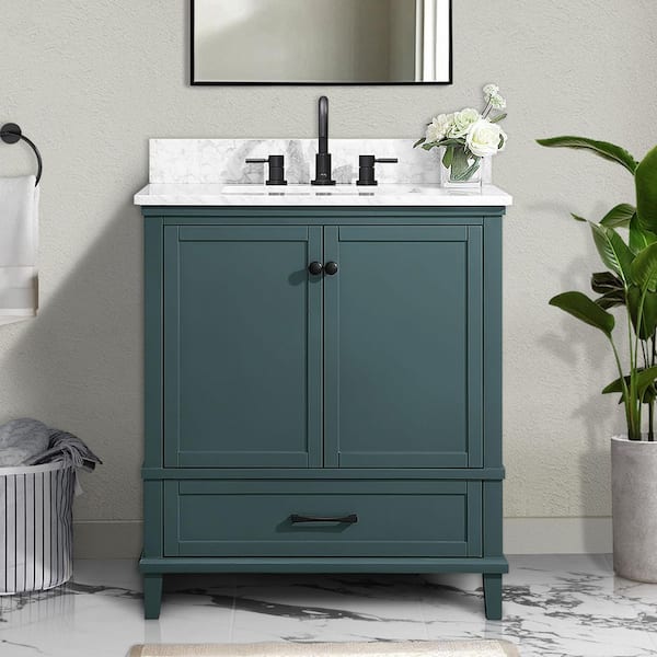 Merryfield 31 in. Single Sink Antigua Green Bath Vanity with White Carrara Marble Top (Assembled)