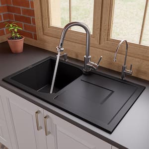 Drop-In Granite Composite 33.88 in. Single Bowl Kitchen Sink in Black