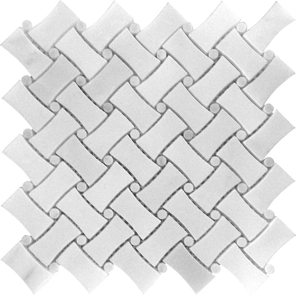 Apollo Tile White 4 in. x 0.37 in. Curved Basketweave Polished Marble Mosaic Tile Sample (0.13 sq. ft./Piece) (1-pack)