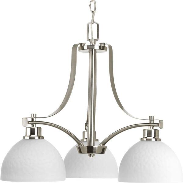 Progress Lighting Legend Collection 3-Light Brushed Nickel Chandelier with Sculpted Glass