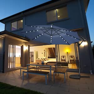 10 ft. 360-Degrees Rotation Aluminum Offset Cantilever Solar Tilt Patio Umbrella LED Lights in Blue