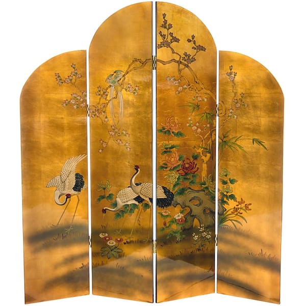 6 ft. Gold 4-Panel Golden Cranes Room Divider