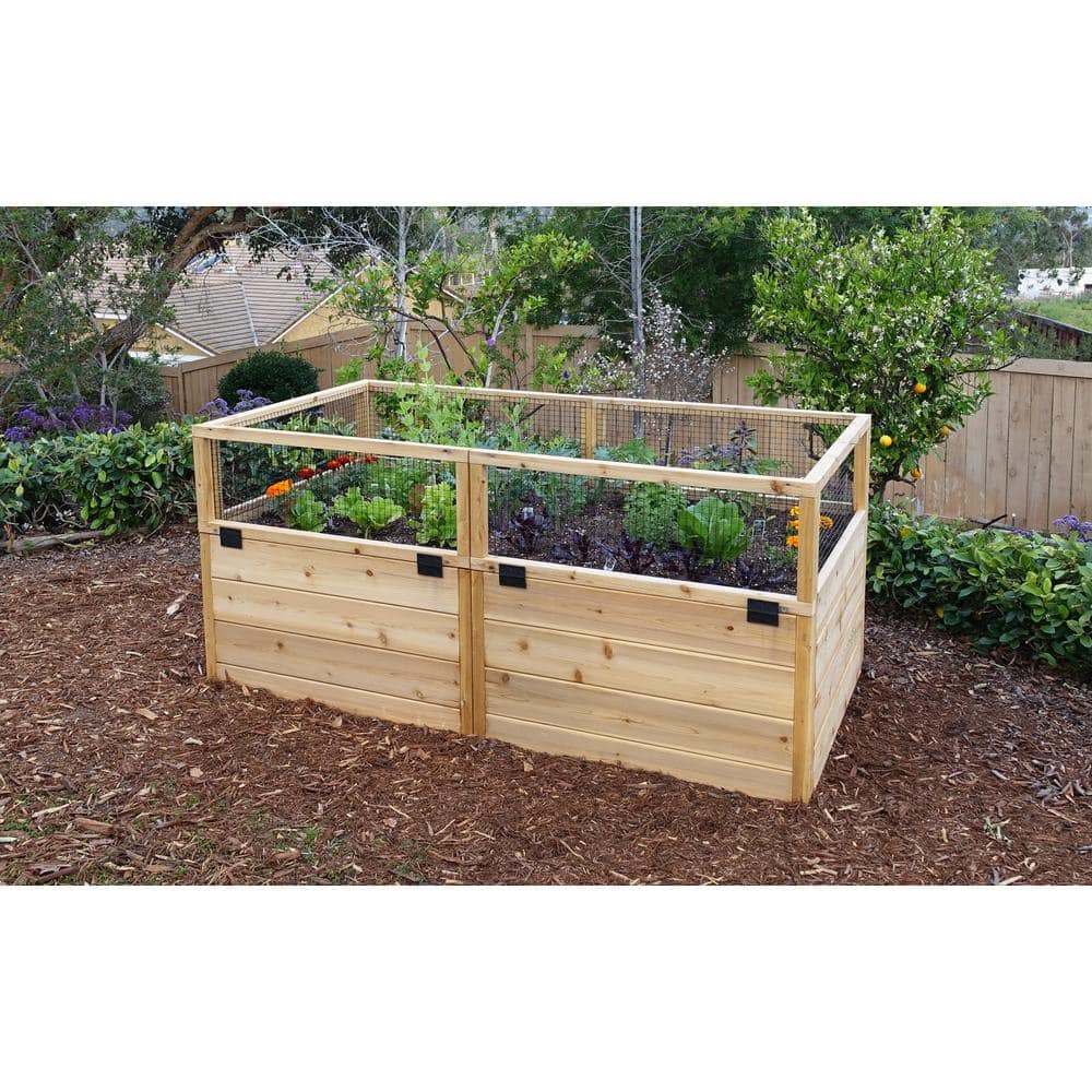 6 ft x 3 ft Cedar Raised Garden Bed with Wire Mesh