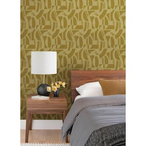 Carter Yellow Gold Flocked Geometric Flock Non-pasted Non-Woven Paper Wallpaper