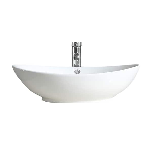 cadeninc Bathroom White Porcelain Ceramic Oval Egg Vessel Sink with Faucet and Popup Drain Combo