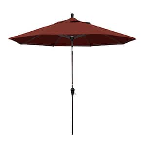 9 ft. Bronze Aluminum Pole Market Aluminum Ribs Auto Tilt Crank Lift Patio Umbrella in Henna Sunbrella