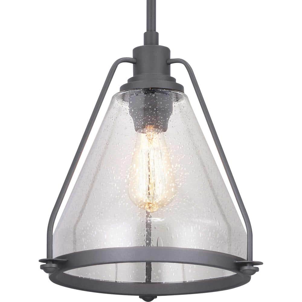 Graphite Finish Range Pendant Light with Clear Seeded Glass