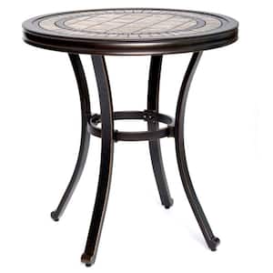 28 in. Round Metal Bistro Table Outdoor Dining Table with Sturdy Aluminum Construction and Sophisticated Tile-Top