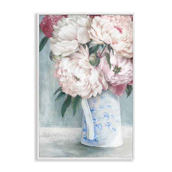 Stupell Industries Peony Blossom Vase by Alex Black White Framed Nature Giclee Art Print 24 in. x 16 in.