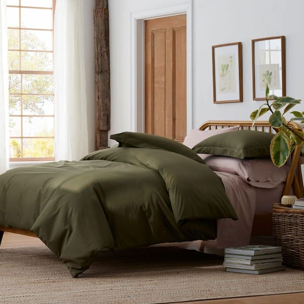 Company Cotton Garment Wash Olive Queen Cotton Percale Duvet Cover