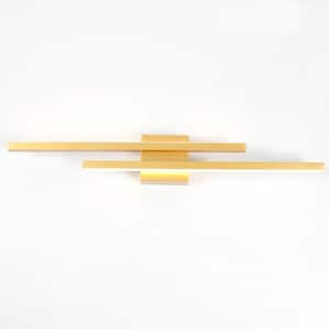 32 in. 2-Light Linear Gold LED Dimmable Vanity Light over Mirror, Modern Simple Wall Sconces