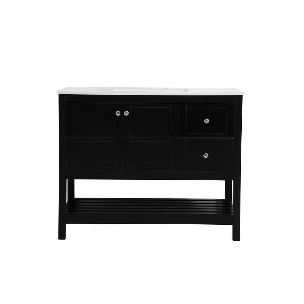 Simply Living 42 in. Single Bathroom Vanity in Black with Quartz Vanity Top