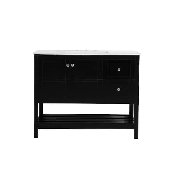 Unbranded Simply Living 42 in. Single Bathroom Vanity in Black with Quartz Vanity Top in Calacatta White