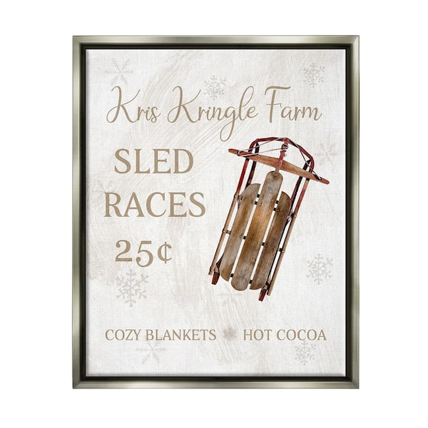 Stupell Industries Sled Race Holiday Sign by Conrad Knutsen 1 Piece Floater Frame Graphic Print Typography Poster Art Print 21 in. x 17 in.