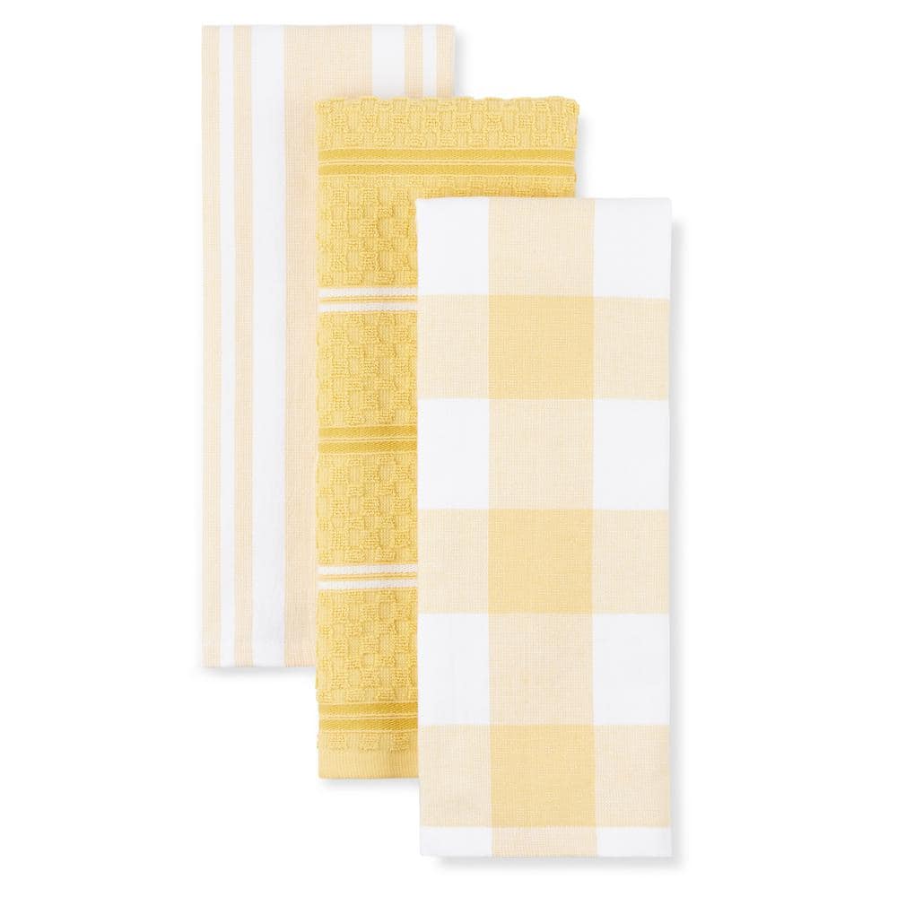 KitchenAid Hand Dish Towel Kitchen Cloth Set of 2 Yellow Stripes 100%  Cotton