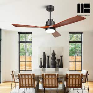 AuraVista 52 in. Indoor Black Modern Medium Red Oak Ceiling Fan with LED Light Bulbs and Remote Control