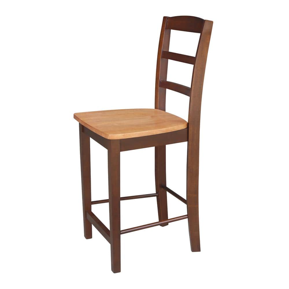 Contemporary Madrid 24" Solid Parawood Counter Stool in Cinnamon/Espresso