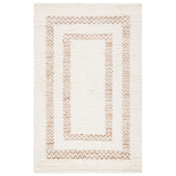 Natura 5 ft. x 8 ft. Ivory/Natural Chevron Flokati Area Rug