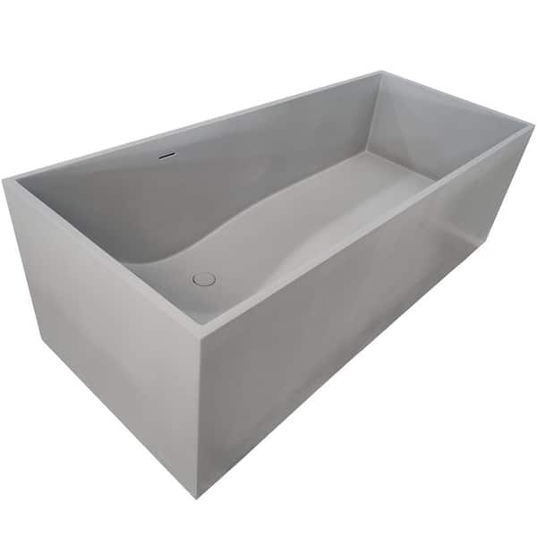 ANZZI Palace Series 67 in. x 32 in. Flat Bottom Solid Surface Freestanding Soaking Bathtub with Reversible Drain in Slate Gray