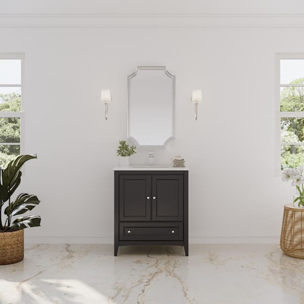 Fresca Oxford 30 in. Bath Vanity in Espresso with Quartz Stone Vanity Top in White with White Basin